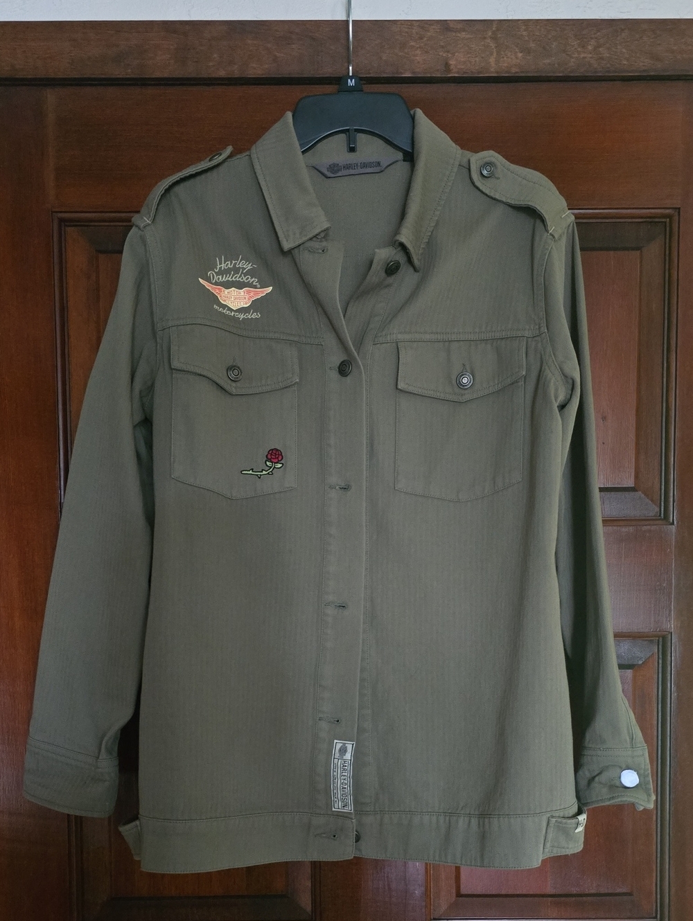 Harley-Davidson Olive Green Military-Style Button-Down Jacket